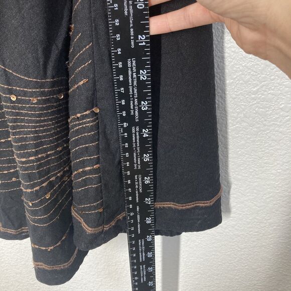 Carole Little Skirt Womens 14 Black Linen Rayon Midi Sequin Embroidered Lined - Picture 8 of 14